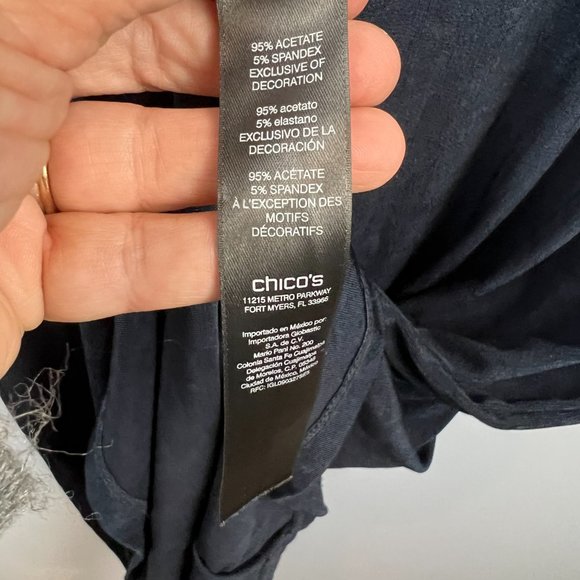 Chico's Travelers Navy Blue Dress w/Gold Braided Choker Neckline Size 3 - Picture 9 of 11